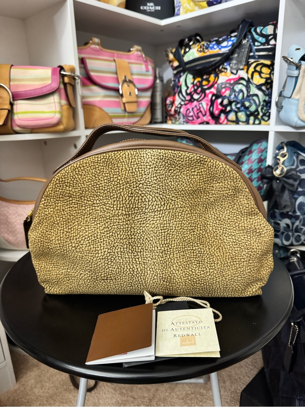 Borbonese Redwall Vintage Suede Dome Handbag